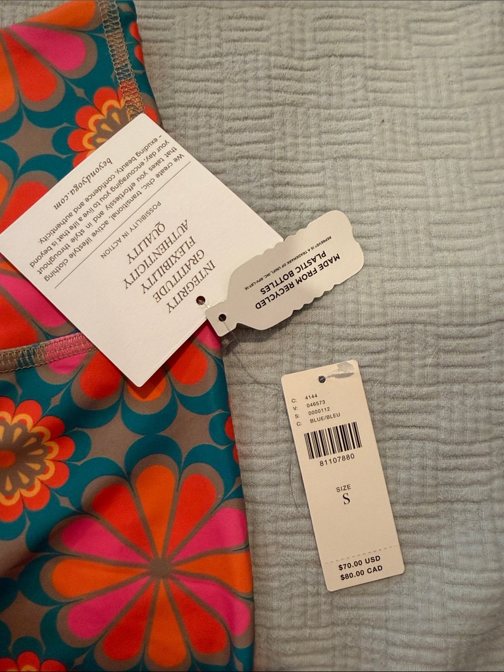 Beyond Yoga Floral Retro Bra & High-Waist Bike Shorts Set Teal, Pink, Orange - Picture 2 of 5